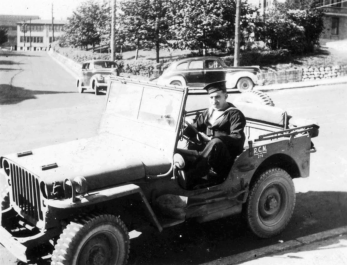 Ted Heffernan in Shore Patrol Jeep.