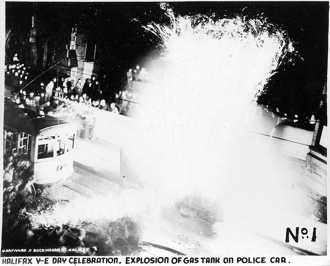 Explosion of gas tank on police car.