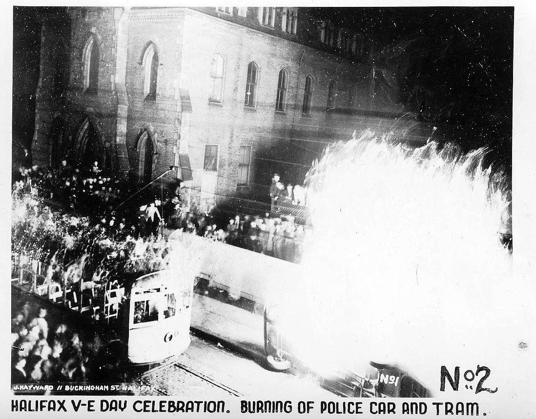 Burning of police car and tram.