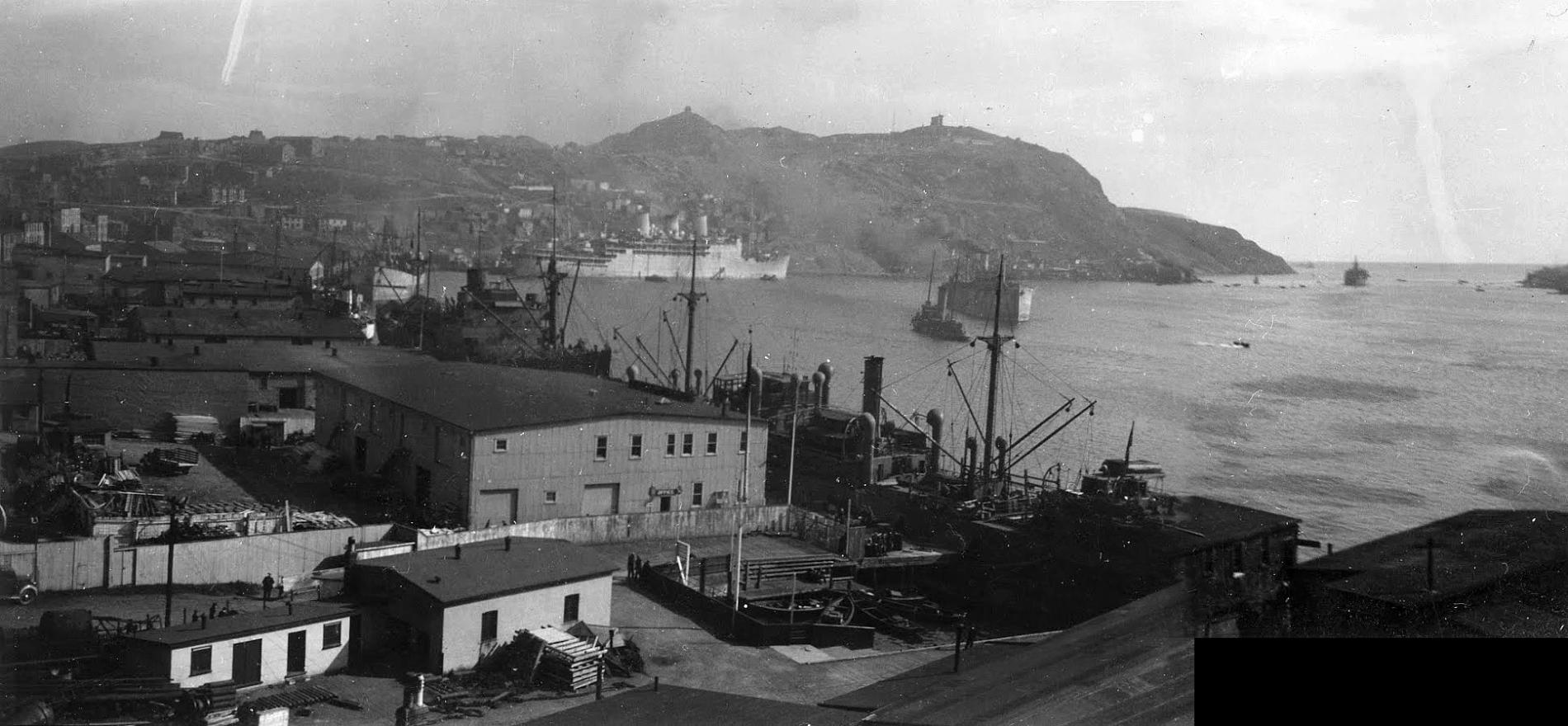 Panorama of unknown ships, probably in St. John's harbour.