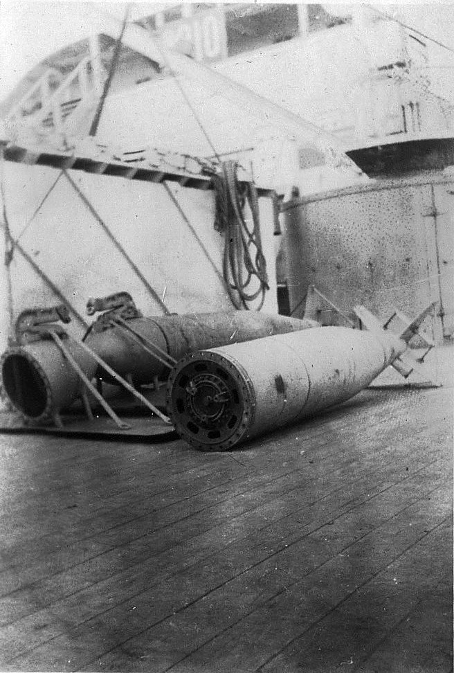 Torpedos on deck of SS Olympic