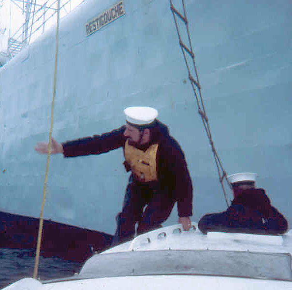 Gordon Hunter on HMCS Restigouche's cutter.