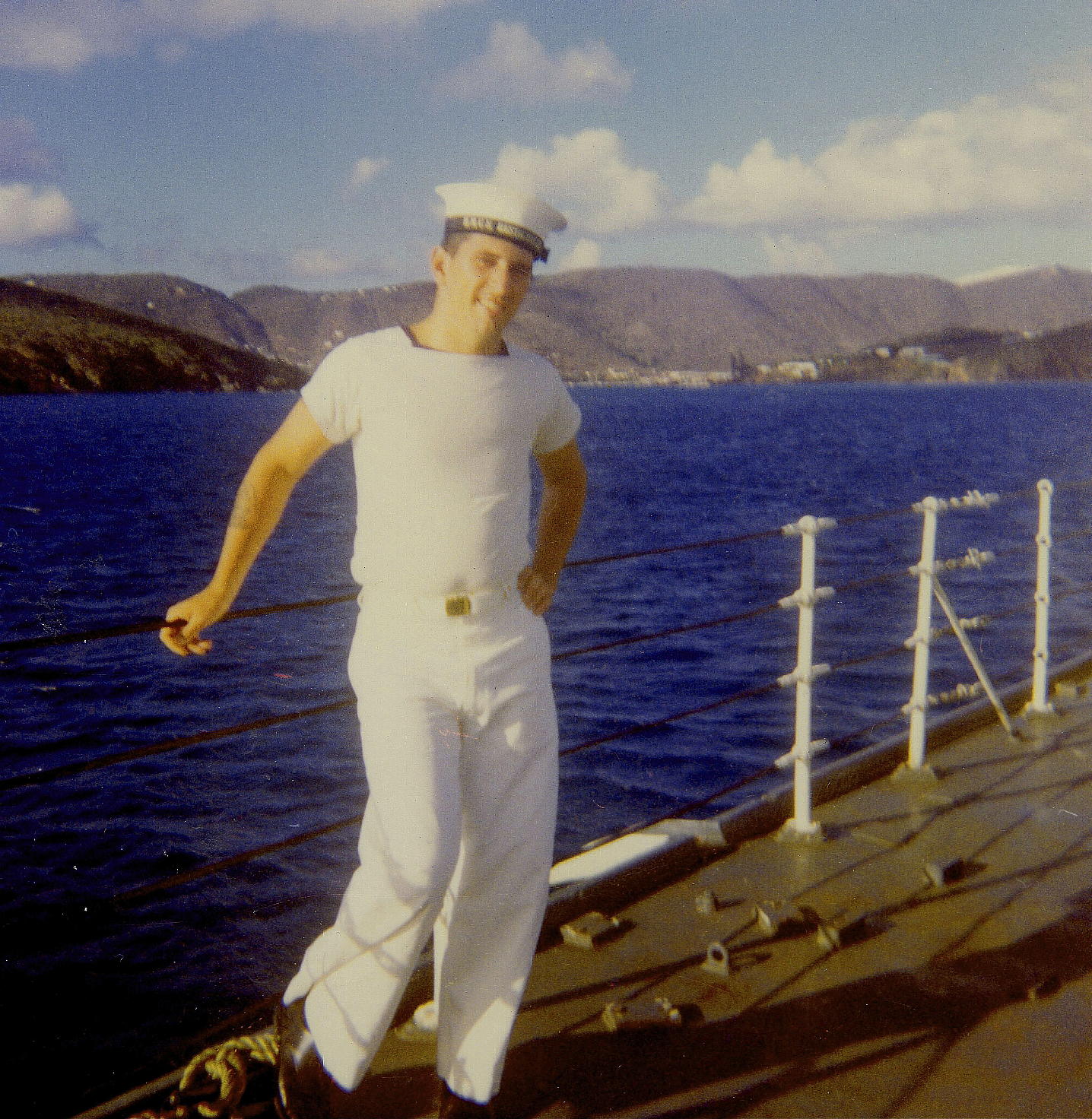 Gordon Hunter on HMCS Restigouche in Charlotte Amalie, Virgin Islands.