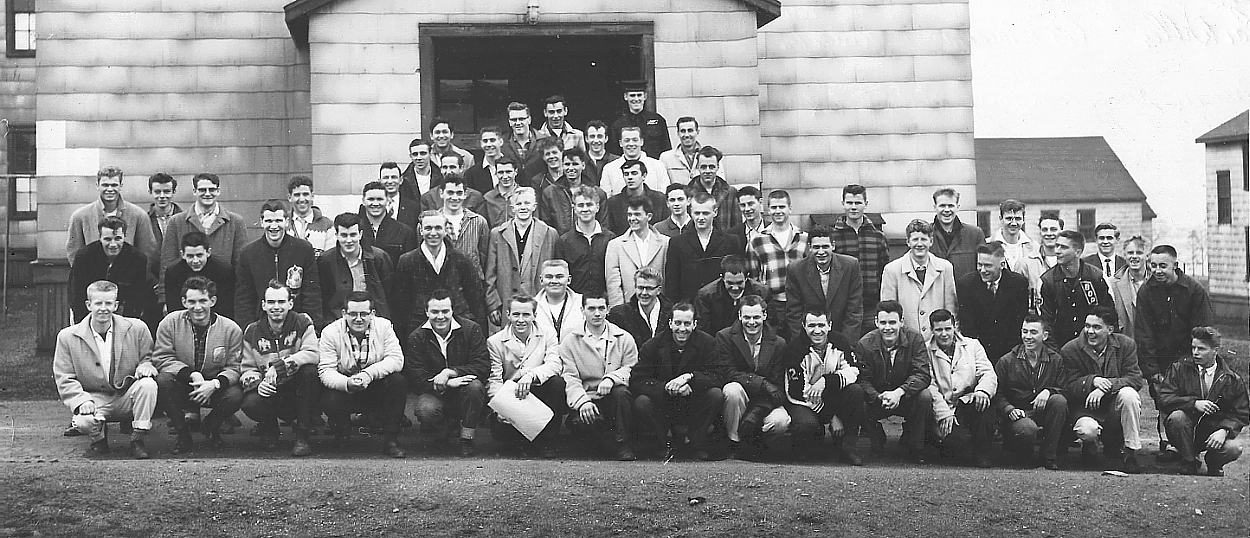 Margaree Division at HMCS Cornwallis, shown in front of Joining Block, April 4, 1960.