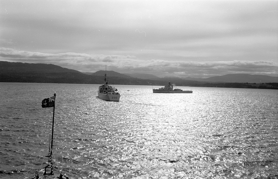 Royal Canadian Navy : HMCS Margaree at anchorage.