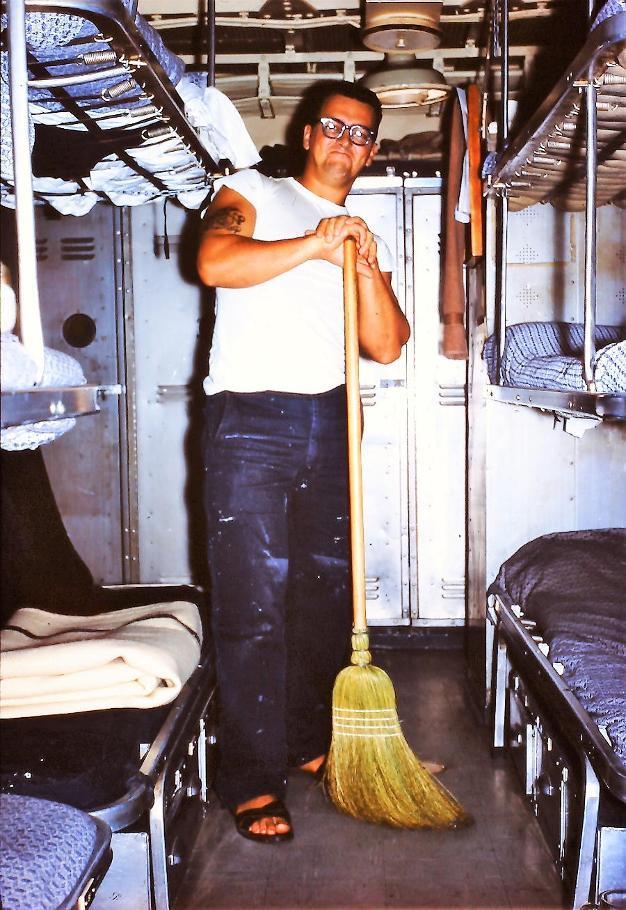 HMCS Ottawa, cleaning messdeck, Bernie Tanguay.