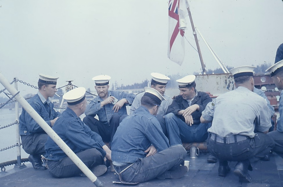 Royal Canadian Navy : H.M.C.S. Ste Therese, drinking rum on the quarterdeck.