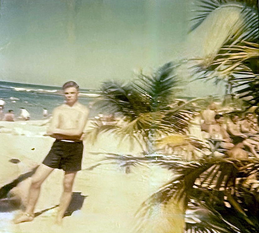 Steve Stevenson on a beach in Bermuda, 1962.