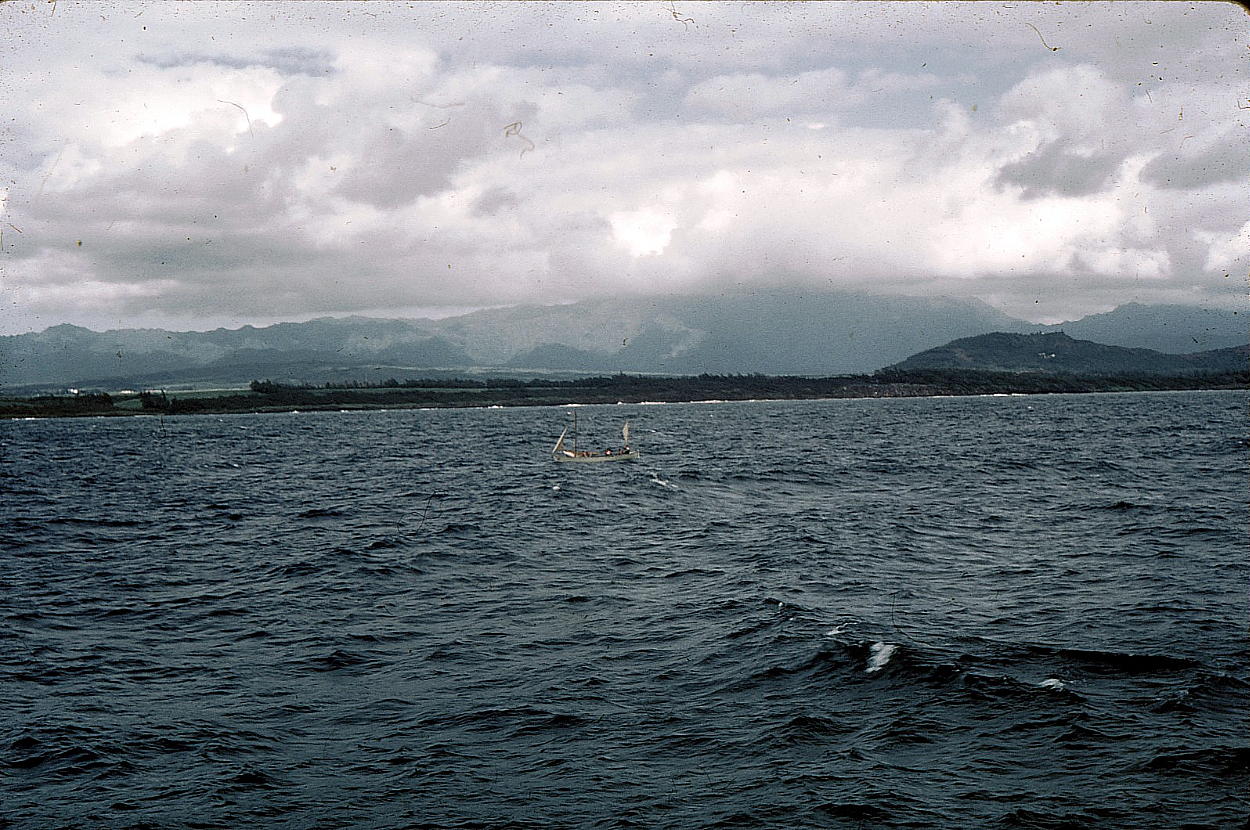 Royal Canadian Navy : Sailing into Nawiliwili in the whaler, 1962.